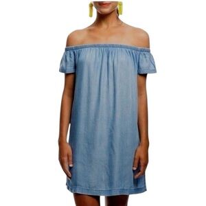 Anthropology Cloth & Stone Off-Shoulder Chambray Blue Dress Size M #1987